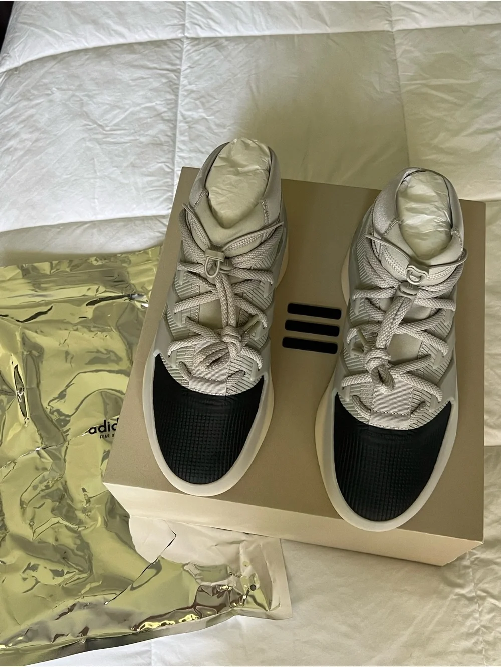 adidas x Fear of God White Sneakers with Black Logo Patch